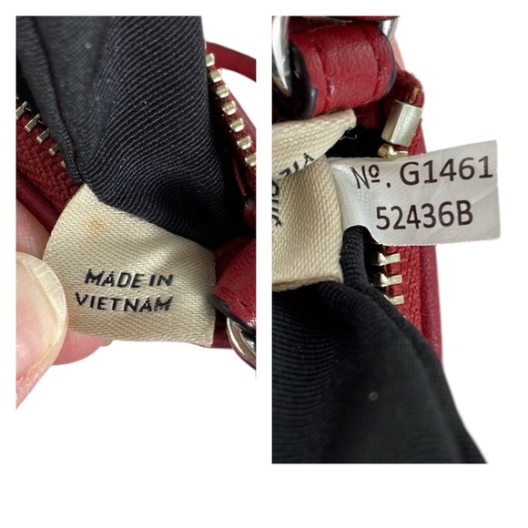 Coach EUC Dark Red and Tan Monogram Corner Zip Wristlet - Picture 13 of 17